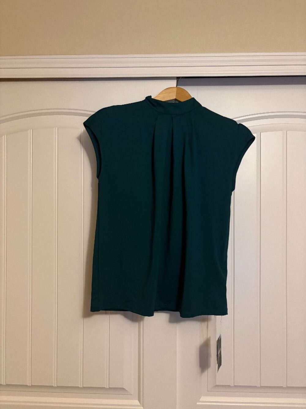Halara High Neck Blouse XS Xtra Small Dark Forest Green Short Sleeve Casual NEW